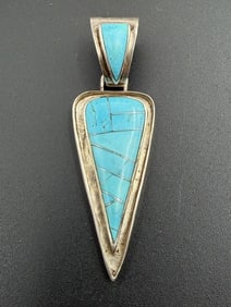 2.5" "NG" ZUNI INLAID STERLING TURQUOISE PENDANT