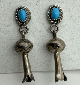 STERLING TURQUOISE SQUASH BLOSSOM EARRINGS