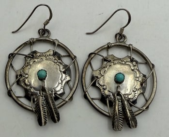 STERLING TURQUOISE DREAMCATCHER EARRINGS