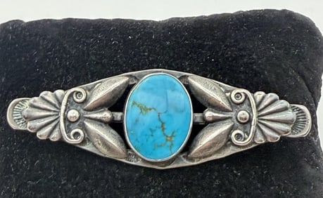 2.5" OLD PAWN FRED HARVEY STERLING TURQUOISE PIN