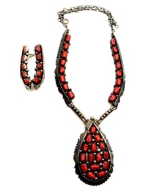 KENNETH JONES RED CORAL STERLING NECKLACE EARRINGS