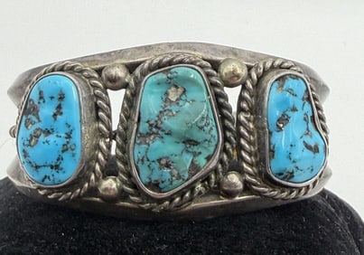 "JS" 47 GRAM STERLING TURQUOISE NAVAJO BRACELET