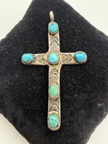 2.5" STERLING NAVAJO TURQUOISE CROSS PENDANT