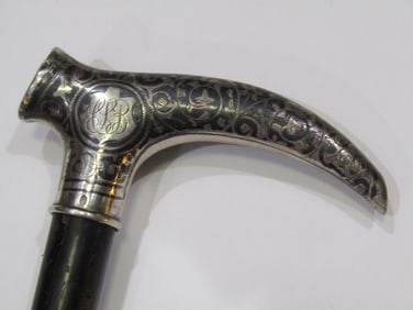 RUSSIAN 84 COIN SILVER CANE WALKING STICK