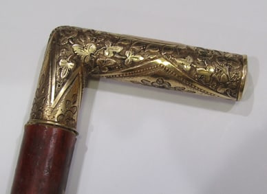 REPOUSSE GOLD PRESENTATION CANE WALKING STICK