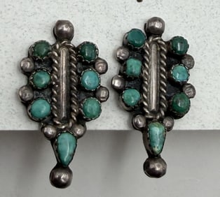 OLD PAWN SNAKE EYE TURQUOISE STERLING EARRINGS