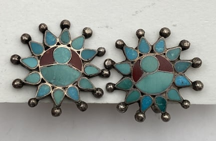 DISHTA STERLING TURQUOISE RED CORAL EARRINGS