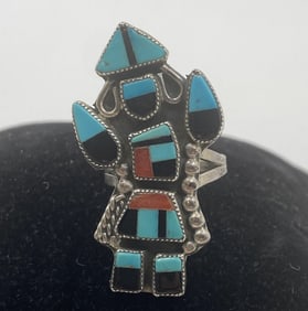 1.5" ZUNI KACHINA DANCER STERLING TURQUOISE RING
