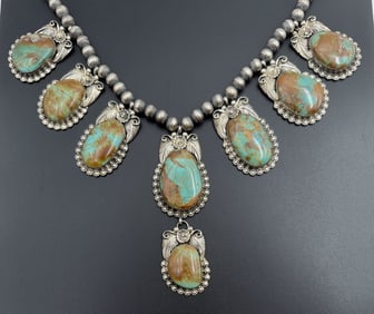 STERLING TURQUOISE SQUASH BLOSSOM NECKLACE