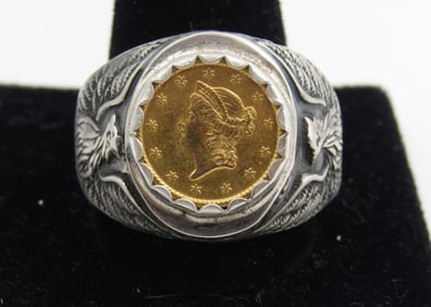 1851 GOLD 1 DOLLAR COIN RING