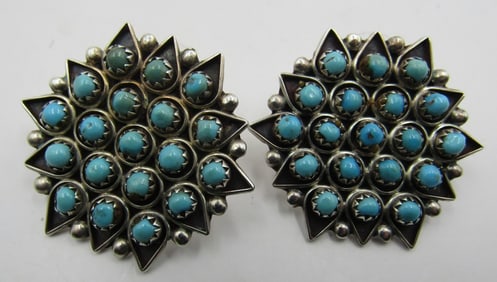 SNAKE EYE TURQUOISE CLUSTER EARRINGS STERLING SILV
