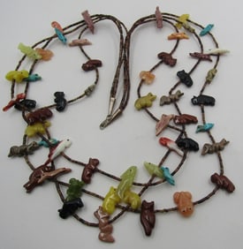 53 CARVED STONE FETISH 3 STRAND NECKLACE 34"HEISHI