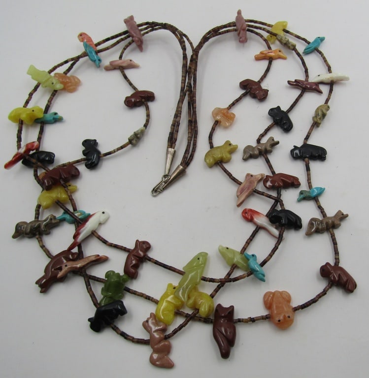 53 CARVED STONE FETISH 3 STRAND NECKLACE 34"HEISHI (1 of 7)