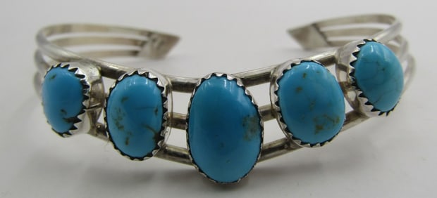 "LMC" TURQUOISE CUFF BRACELET STERLING SILVER