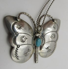 20" SILAGO TURQUOISE BUTTERFLY NECKLACE STERLING
