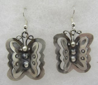 "T YAZZIE" 3D BUTTERFLY EARRINGS STERLING SILVER