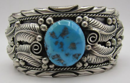 124G YAZZIE TURQUOISE CUFF BRACELET STERLING SILVE