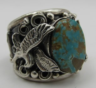 MORRIS EAGLE TURQUOISE RING STERLING SILVER SZ11.5