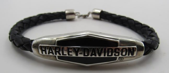 9"HARLEY-DAVIDSON BRACELET STERLING SILVER LEATHER