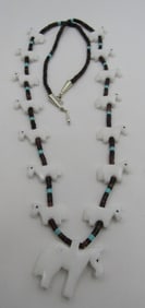 28" HORSE FETISH NECKLACE CARVED STONE HEISHI BEAD