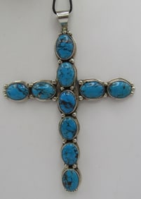 6" TSOSIE TURQUOISE CROSS NECKLACE STERLING SILVER