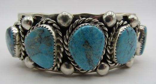 81GR CHAVEZ TURQUOISE CUFF BRACELET STERLING SILVE