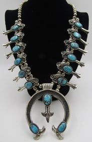 208GR CARUSETTA TURQUOISE SQUASH BLOSSOM NECKLACE