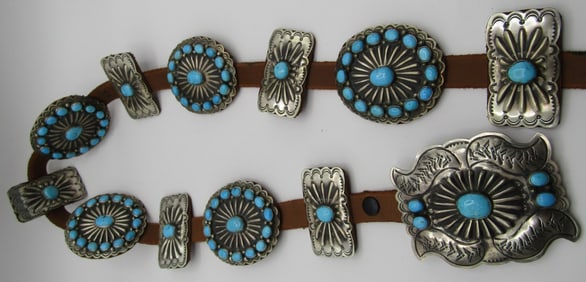 ROGERS TURQUOISE CONCHO BELT BUCKLE STERLING SILVE
