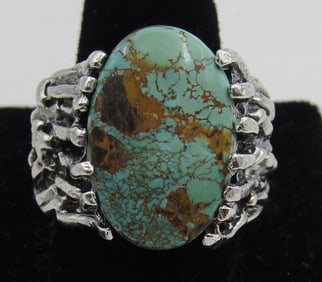 BRUTALIST TURQUOISE RING STERLING SILVER SIZE10.5