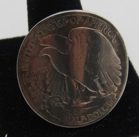 1944 US HALF SILVER DOLLAR COIN RING STERLING SZ14