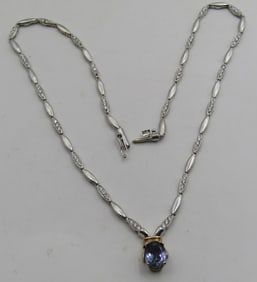 2.3CT TANZANITE 1.5C DIAMOND 14K GOLD NECKLACE 15G