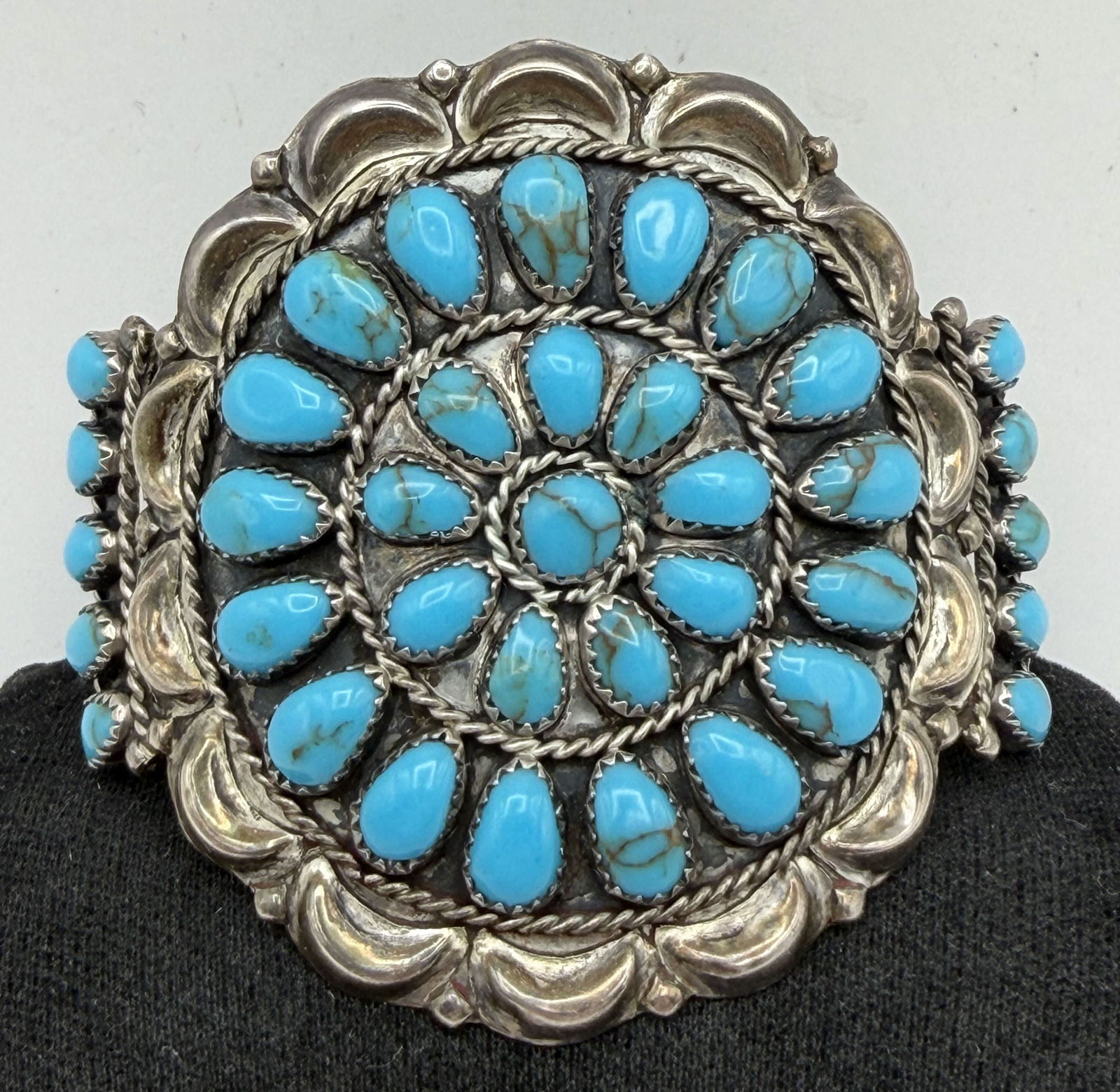 WAUNEKA NAVAJO STERLING TURQUOISE CLUSTER BRACELET (1 of 5)