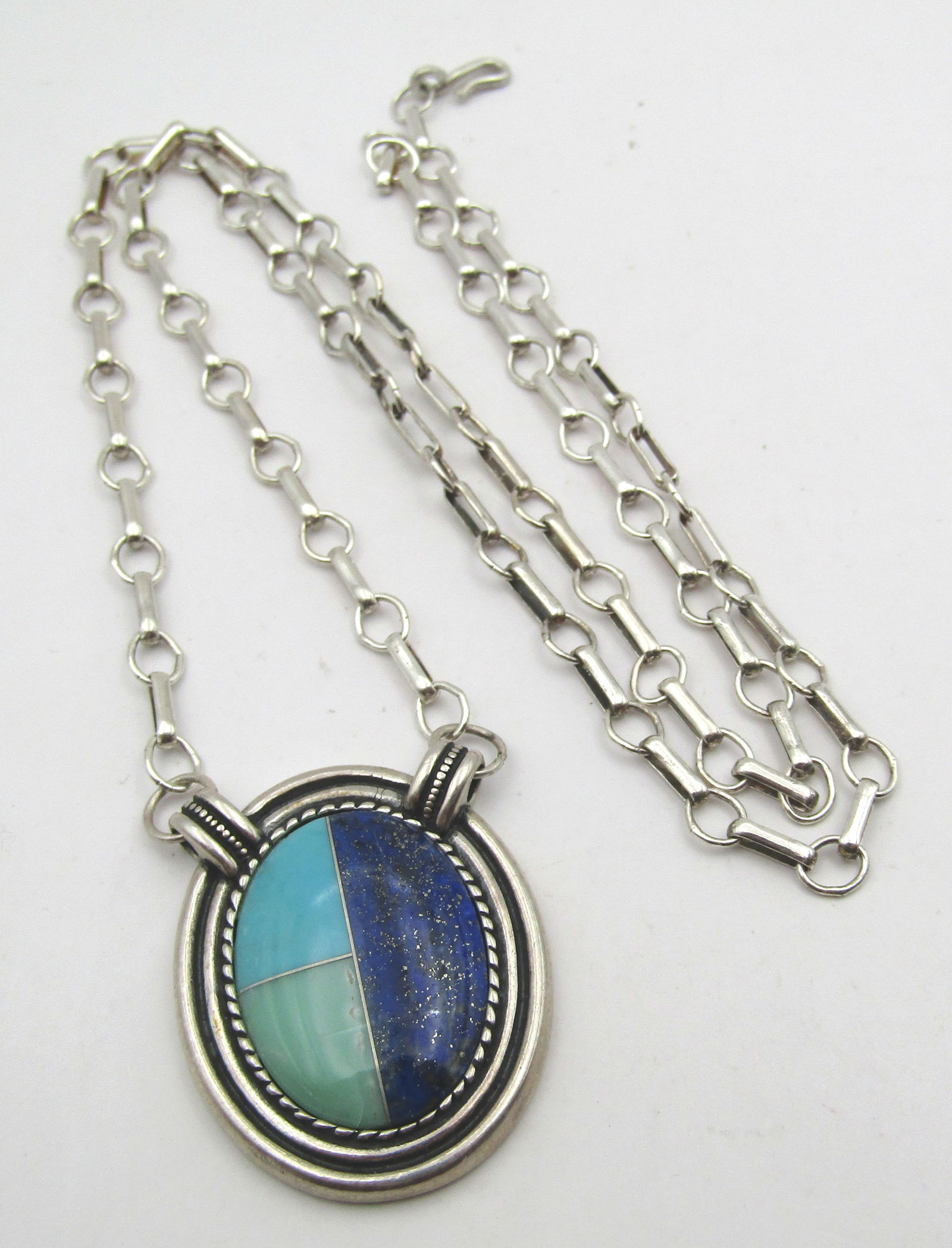 TURQUOISE LAPIS PENDANT NECKLACE STERLING SILVER (1 of 3)