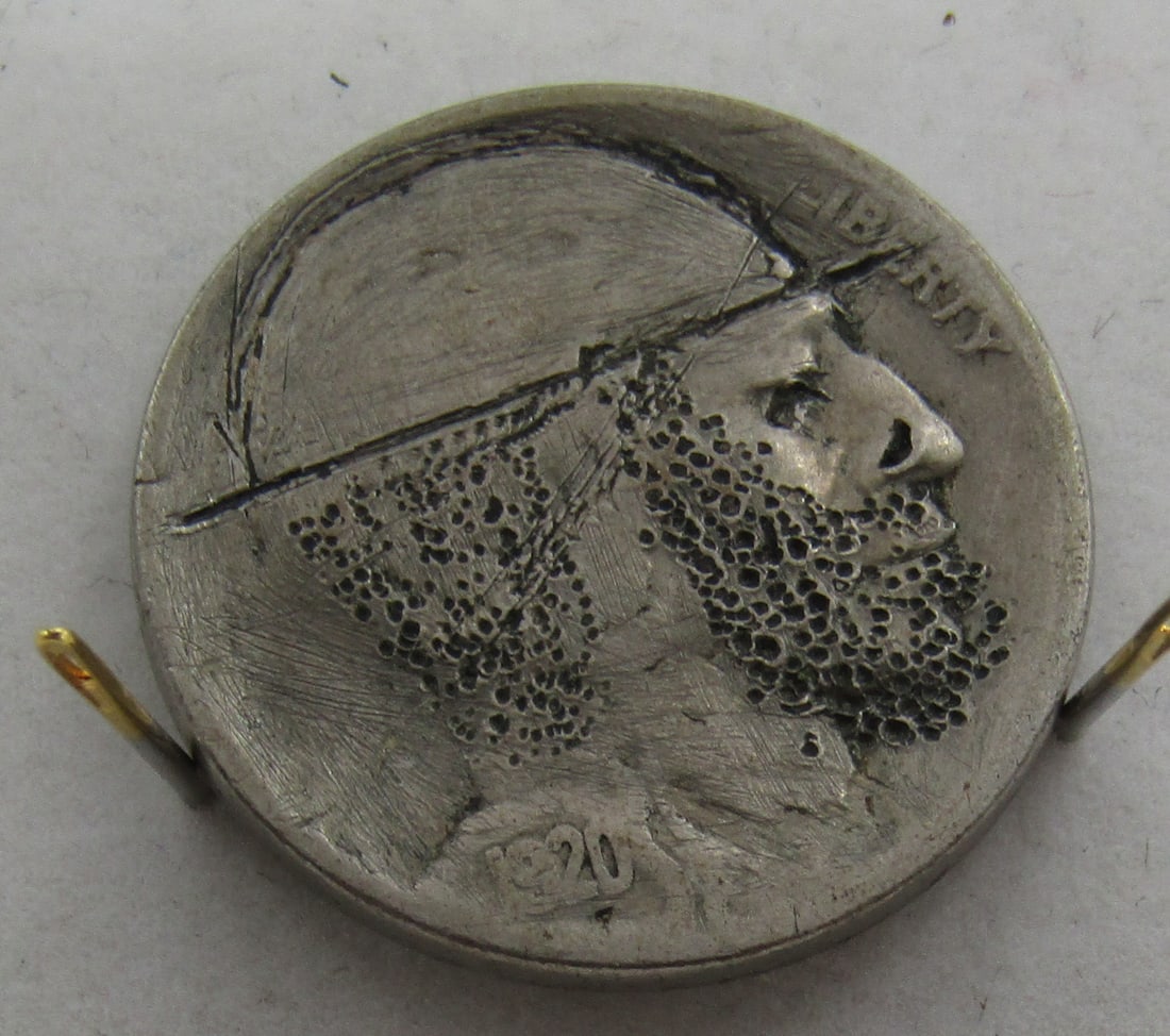 1920 HOBO NICKEL US 5 CENT COIN TRAMP ART: HAND CARVED ORIGINAL 1920 HOBO NICKEL. WITH IMPERIAL AUCTION THE COST FOR PACKING AND SHIPPING VIA USPS IN THE USA IS $5.