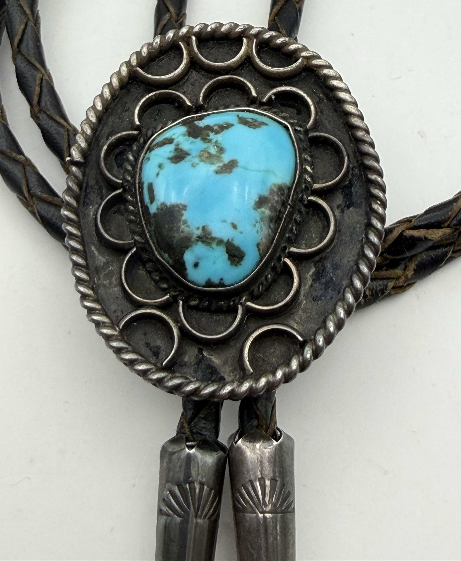 OLD STERLING NAVAJO TURQUOISE BOLO TIE NECKLACE (1 of 4)