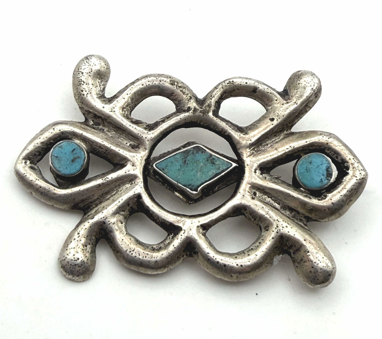 OLD PAWN TUFA SAND CAST STERLING TURQUOISE PIN (1 of 3)
