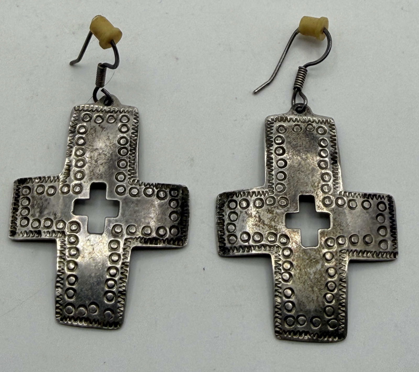 LARGE STERLING CROSS EARRINGS TAXCO TH-116 (1 of 4)
