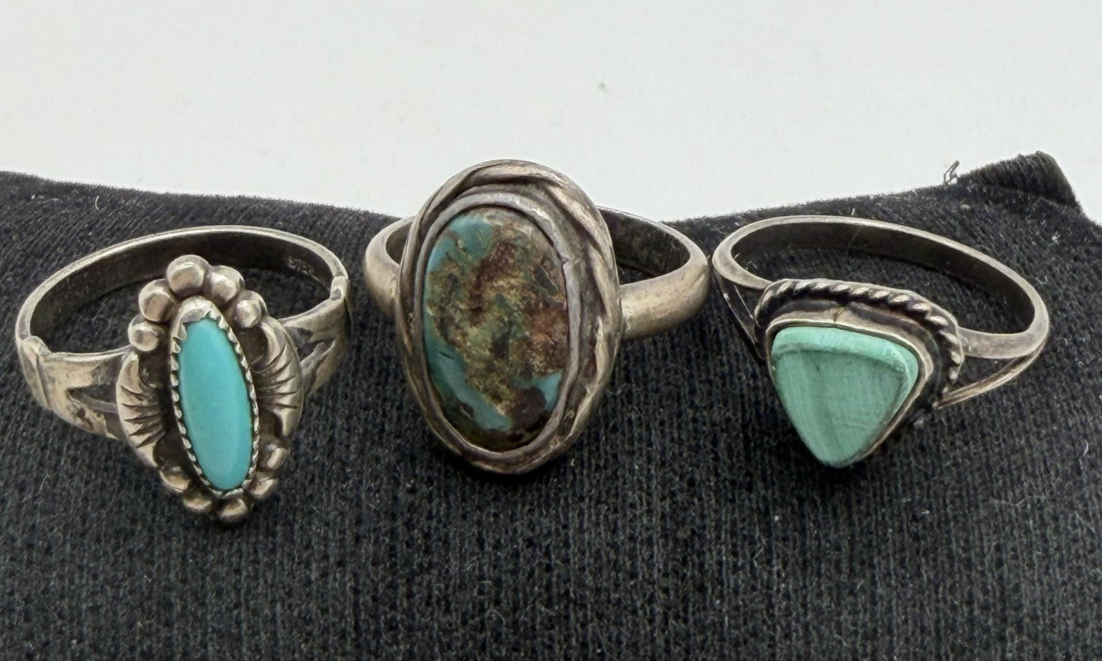 3 STERLING NATIVE AMERICAN TURQUOISE RINGS BELL (1 of 5)