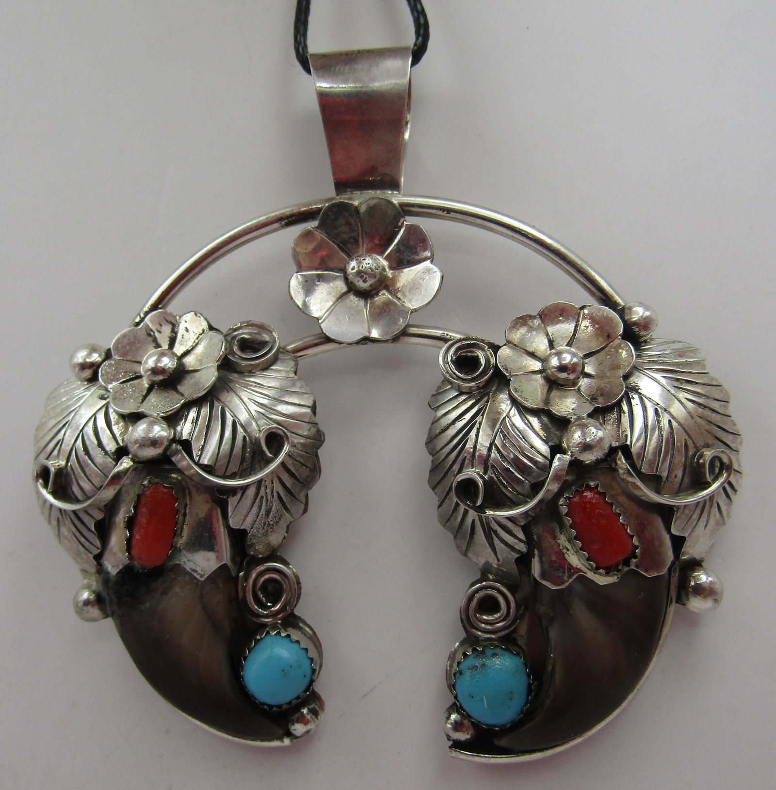 "JT" BEAR CLAW TURQUOISE CORAL PENDANT STERLING (1 of 4)
