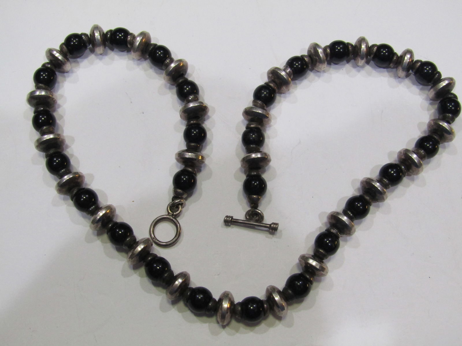 12MM STERLING SILVER & ONYX BEAD 18" NECKLACE 61GR (1 of 1)