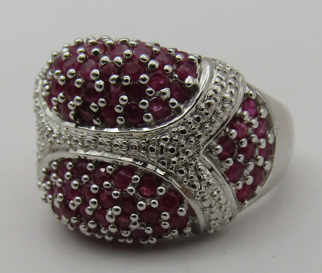 1CT RUBY CLUSTER RING STERLING SILVER SIZE7.5 - 5