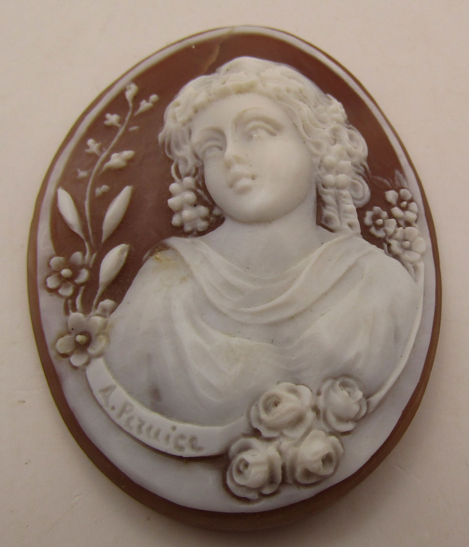 MASTER SIGNED CARVED SHELL CAMEO: 55mm by 42mm MASTER CARVED SIGNED SHELL CAMEO. THERE IS A HAIRLINE AT 12 O'CLOCK. WITH IMPERIAL AUCTION THE COST FOR PACKING AND SHIPPING VIA USPS IN THE USA IS $5.