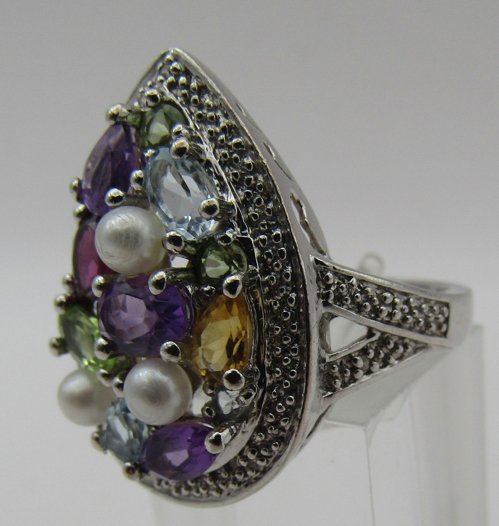 MULTI GEMSTONE RING STERLING SILVER SIZE 9 - 3