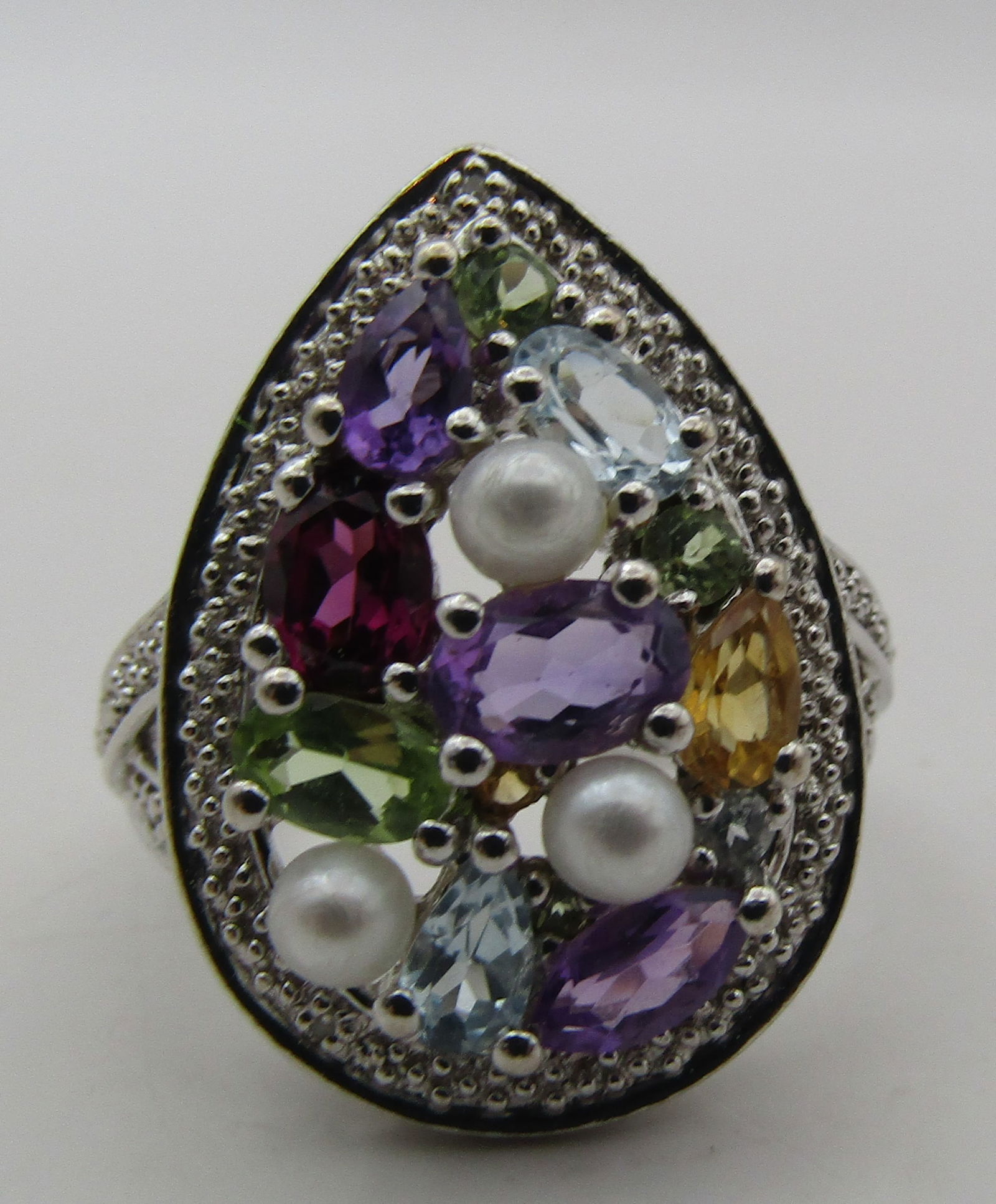 MULTI GEMSTONE RING STERLING SILVER SIZE 9 - 6