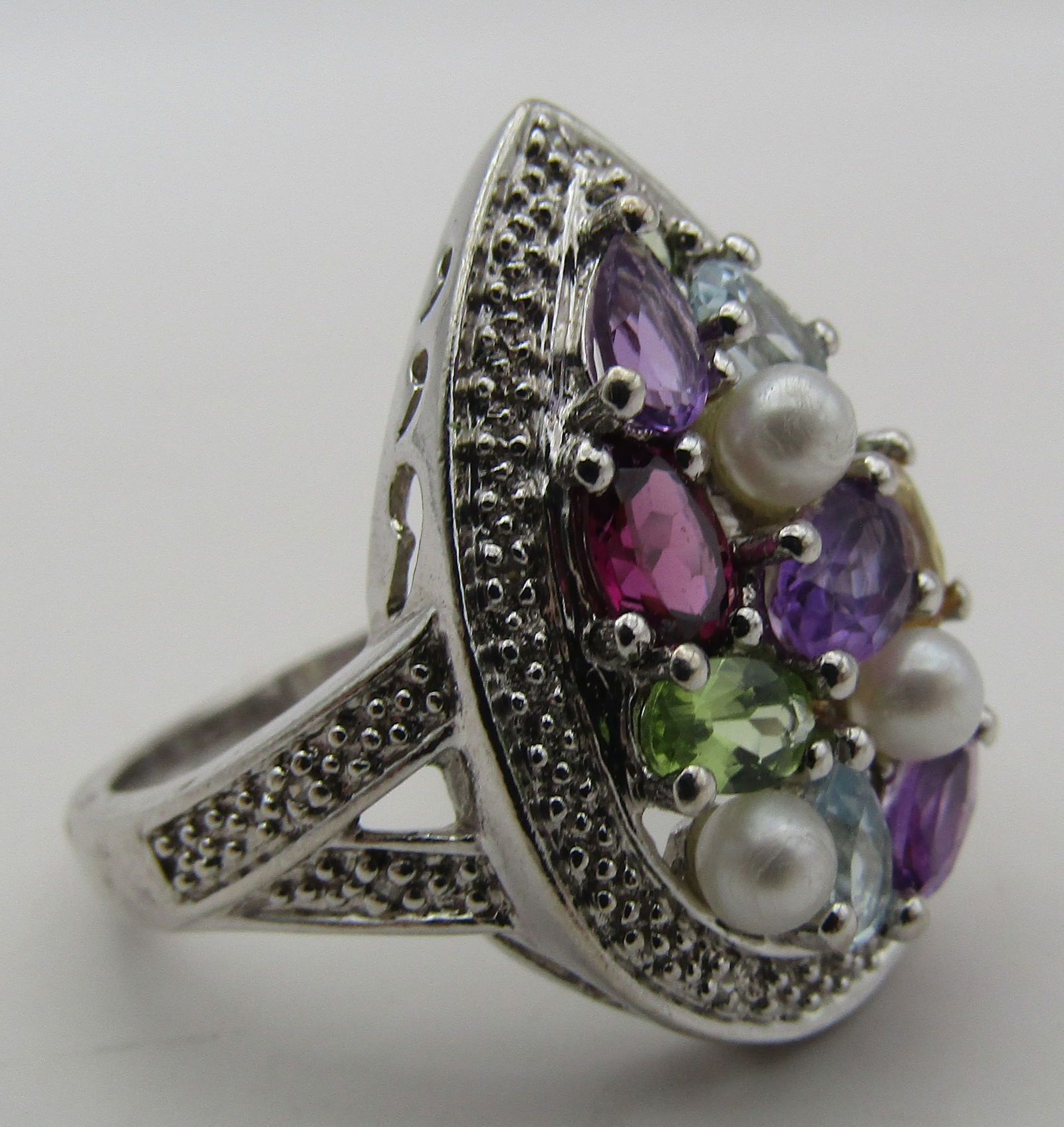 MULTI GEMSTONE RING STERLING SILVER SIZE 9 - 7