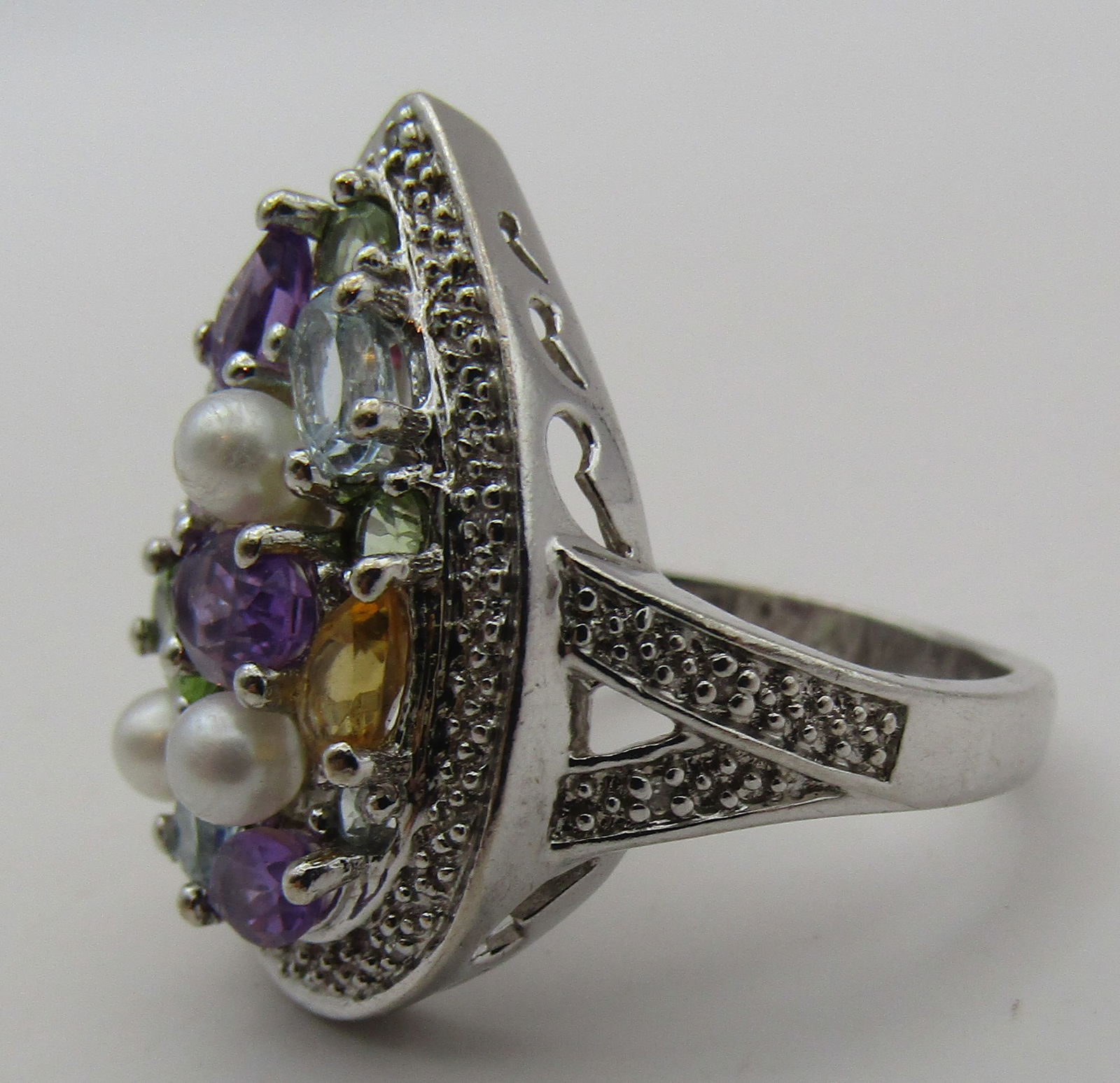 MULTI GEMSTONE RING STERLING SILVER SIZE 9 - 8