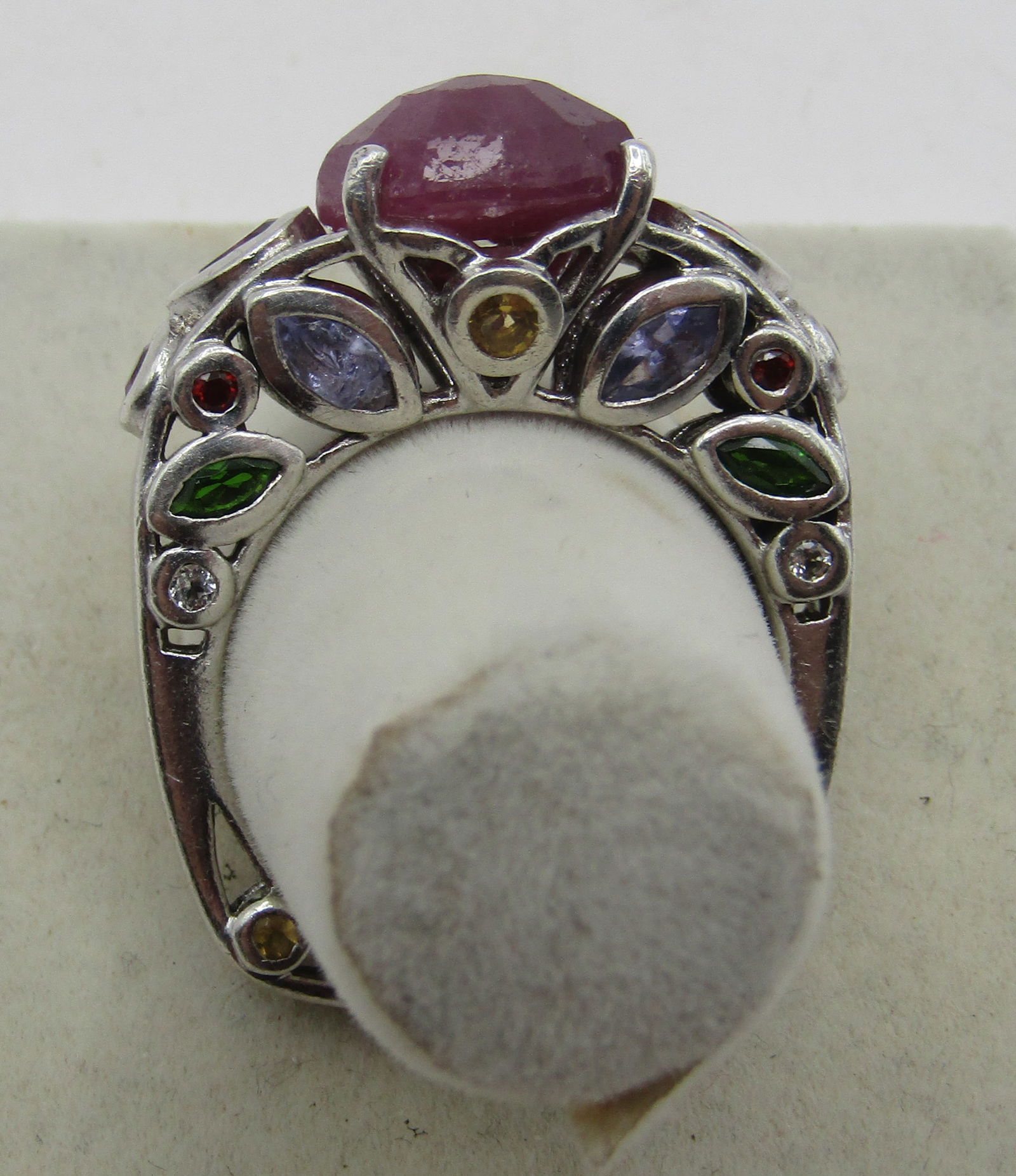 RUBY & GEMSTONE ENCRUSTED RING STERLING SILVER (1 of 6)