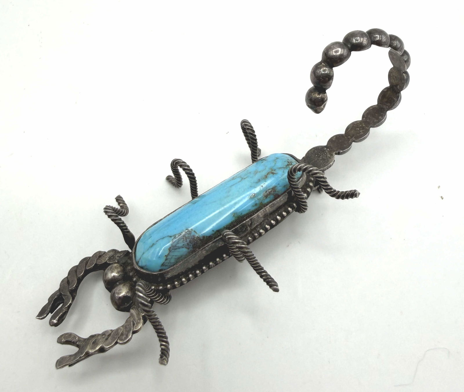 OLD PAWN STERLING TURQUOISE SCORPION PIN PENDANT (1 of 4)