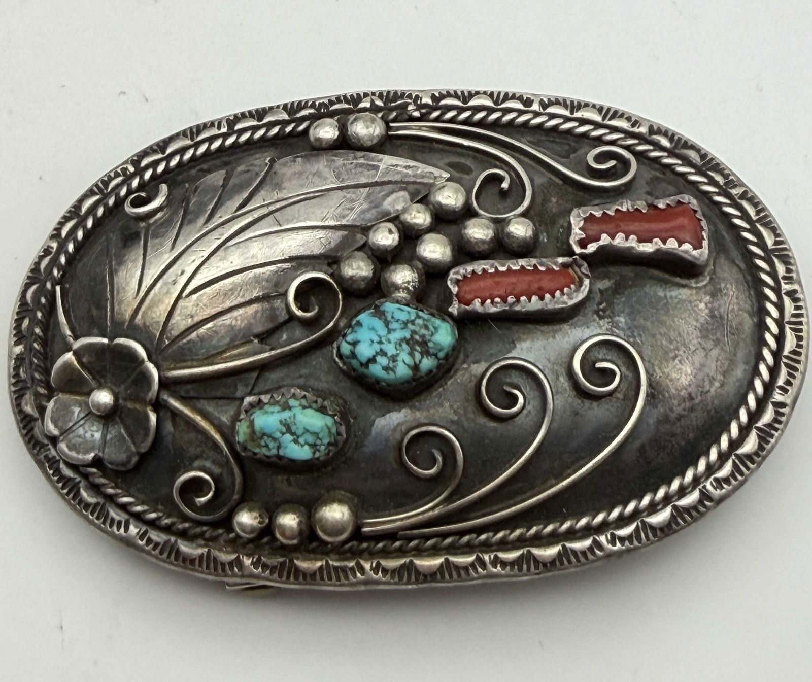"EY" OLD STERLING NATIVE AMERICAN BELT BUCKLE (1 of 4)