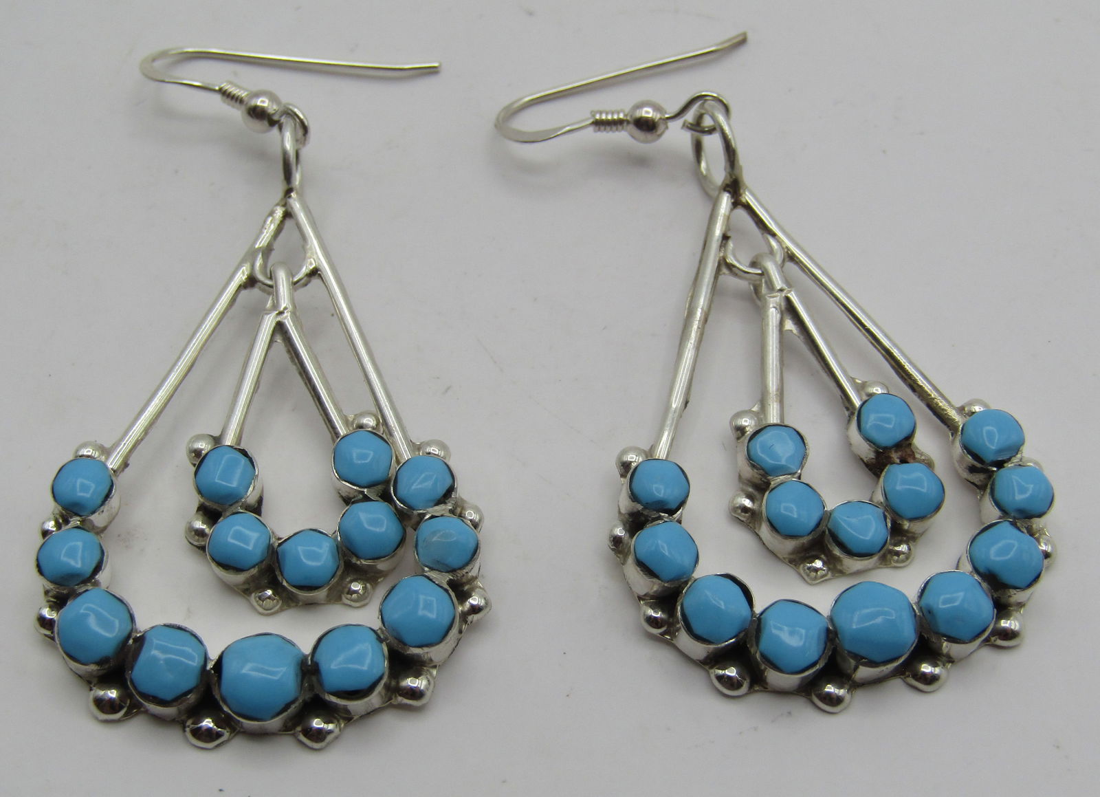 2 3/8" TURQUOISE EARRINGS STERLING SILVER (1 of 3)